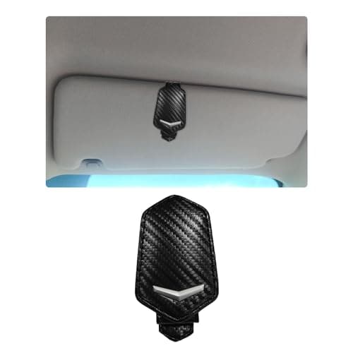 Dickno Sunglasses Holder for Car Sun Visor Magnetic Leather Glasses Hanger Mounted with Ticket Card Clip Universal Vehicle Interior Accessories for Different Size Eyeglasses Carbon Fiber