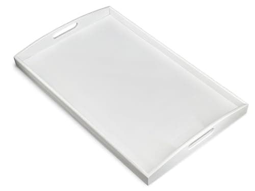Bam & Boo White Bamboo Serving Tray Extra Large with Handles for Food, Drinks, Storage, Decor, Vanity, Breakfast, Parties, Weddings, Picnics(23.6” x 15” x 2.35”, White)