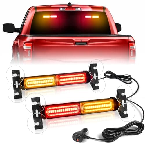 HLauto 1002L Emergency Strobe Traffic Advisor Light Bar: 40LED Dash Safety Warning Flashing Front/Rear Windshield Visor Light for Construction Vehicle, Trucks (2x10.7inch, Amber Red)
