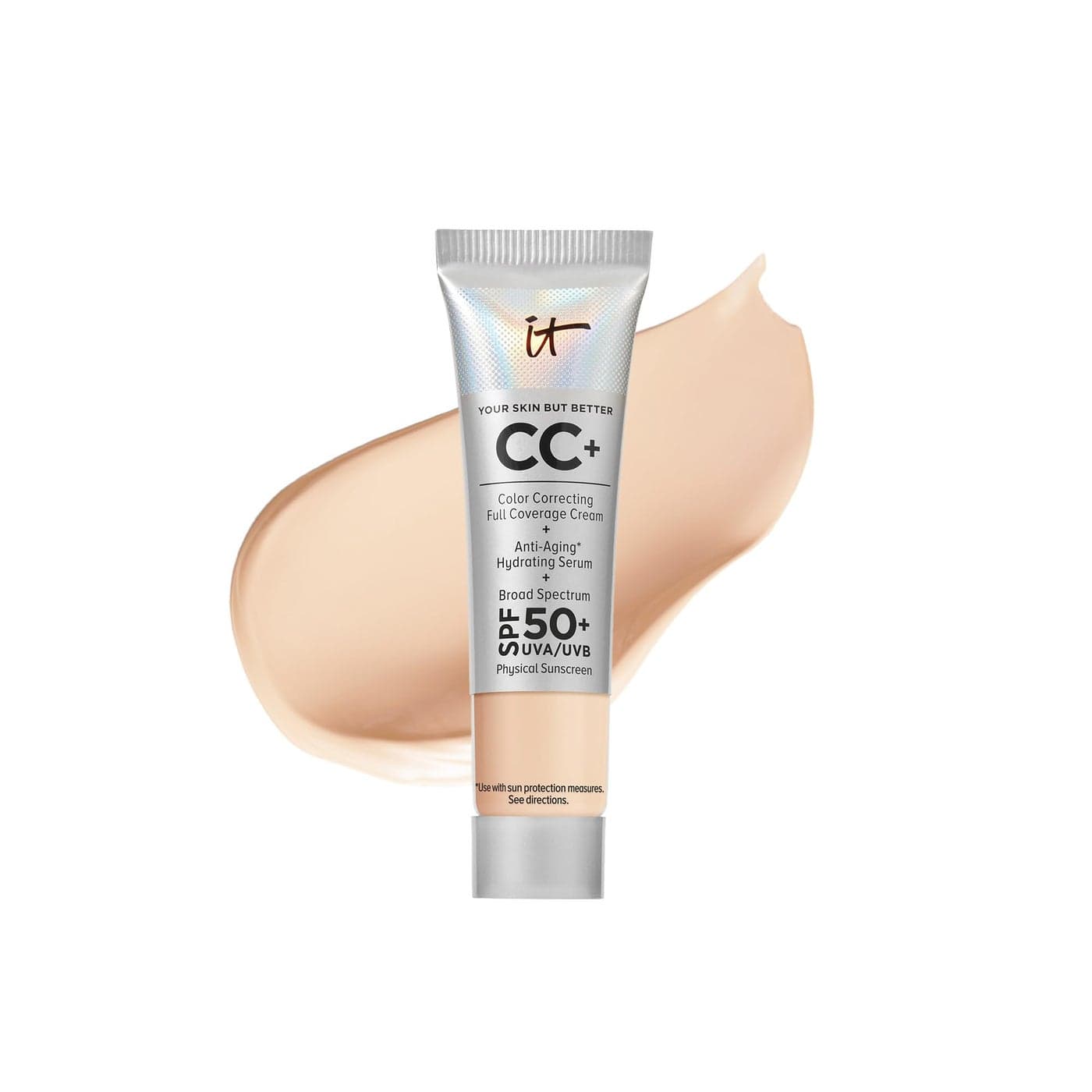 IT Cosmetics CC Cream Travel Light FullCoverage Foundation With SPF 50 Color Corrector AntiAging Serum Formulated With Niacinamide Hyaluronic Acid Natural Finish 04 fl oz