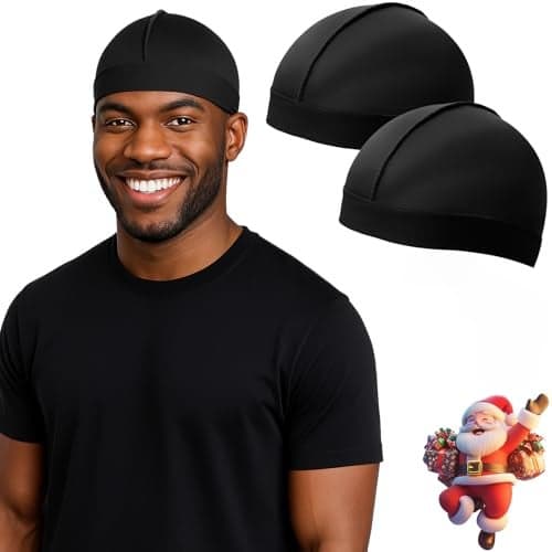 DURALA Adjustable Wave Caps for Men, Premium Elastic Stocking Cap for 360 540 720 Wave (Black+Black)