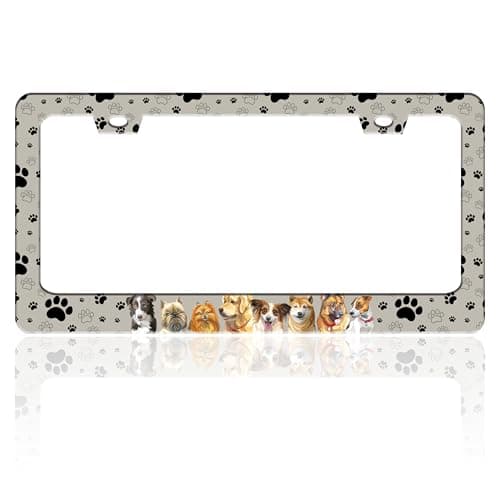 Dog License Plate Frame Pet Paw Prints Stainless Steel License Plate Holder for Front or Rear Car Tags Funny for Car Decoration Accessories with Screws 63 X 122 in for Women Men