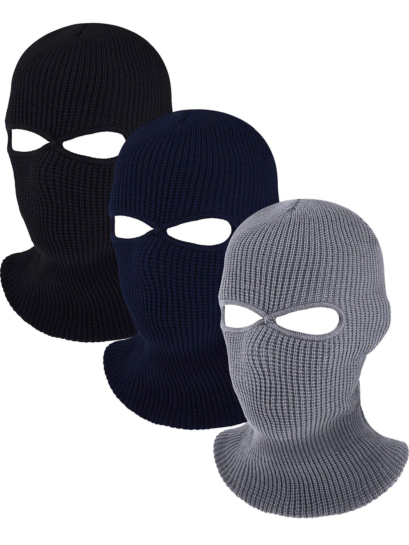 Blulu 3 Pack 2 Hole Ski Masks Winter Knitted Ski Masks Balaclava Warm Full Face Windproof for Men Women Sports Outdoor (2 Hole, Black, Navy Blue, Gray)