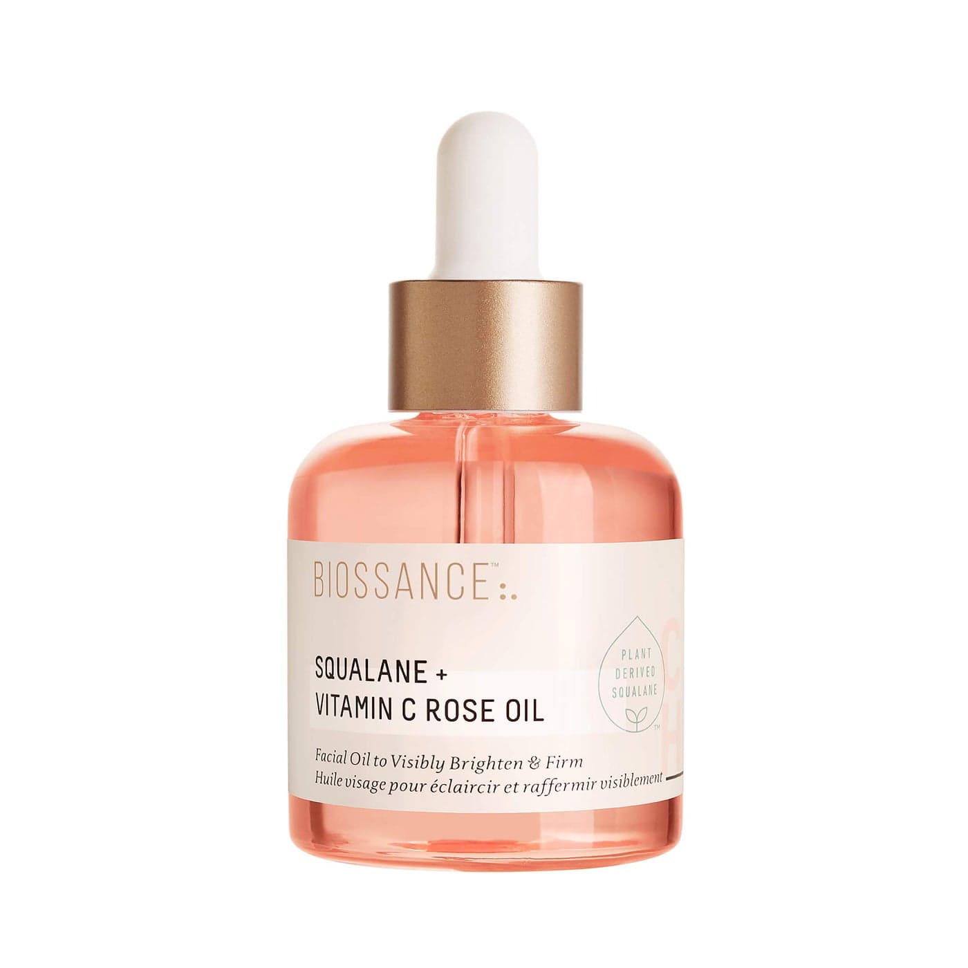 BIOSSANCE Squalane Vitamin C Rose Advanced Facial Oil Brightening Firming and Hydrating Serum for All Skin Types Chios Crystal Oil Damascus Rose Extract Squalane for Radiance 1oz