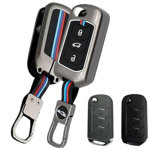 TechSrmaji Metal Key Cover Compatible with Mahindra Scorpio N | 3XO | Thar Roxx 3| XUV 300 | 700 | Bolero | TUV 300 3 Button Flip Metal Silicone Key Cover Mahindra Car