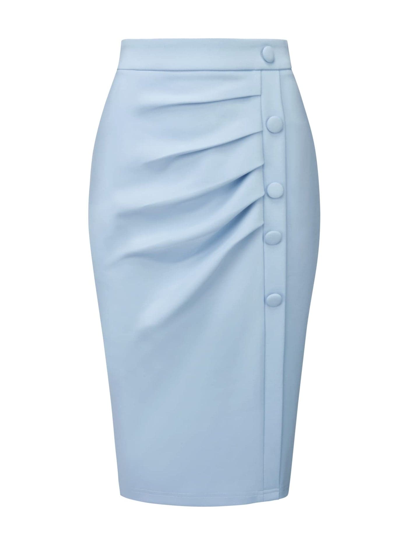 Hobemty Womens Wear to Work Pencil Skirt Elastic High Waist Ruched Bodycon Midi Skirts Medium Light Blue