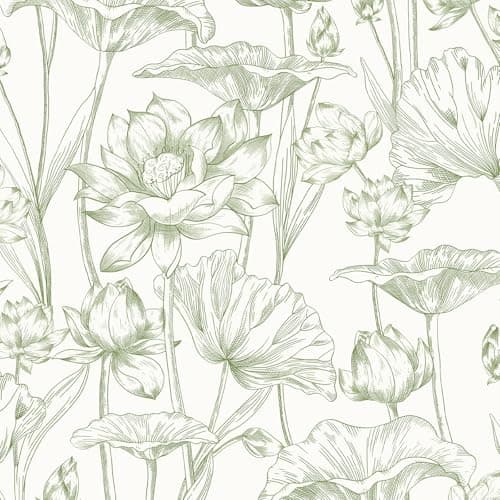 Vinjiasin Peel and Stick Wallpaper Green Floral Contact Paper Boho Modern Lotus Wall Paper for Bedroom Bathroom Living Room Self Adhesive Removable Flower Leaf 17.3"x 78.7"