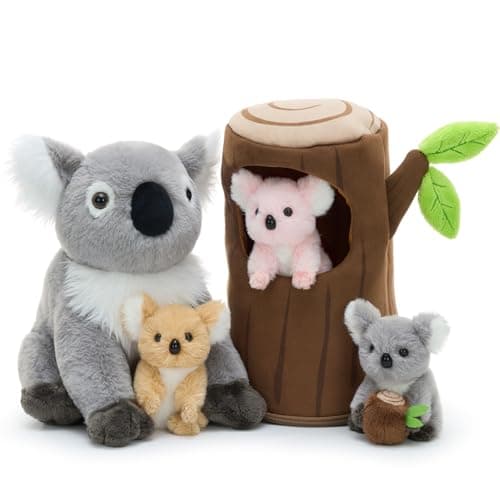 MaoGoLan 5pcs Koala Stuffed Animal 118 Inch Large Mommy Stuffed Koala Plush with 3 Babies Treehouse Cute Realistic Stuffed Animals Gift for Kids Boys Girls