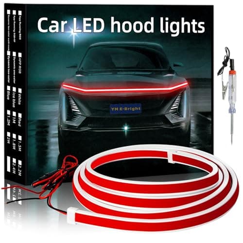 YM E-Bright Led Hood Light Strip Exterior Car Led Strip Light Waterproof Flexible DRL Dynamic Scan Start Up Hoodbeam Kit Daytime Running Lights for Car, Truck, SUV, 12V 59inch, Red, 1 Set