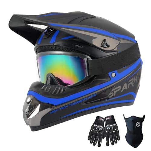 TTMiku Youth Kids Dirt Bike Helmet Motocross ATV Dirtbike BMX MX Go-Kart 4-Wheeler Quad Offroad Motorcycle Helmet Goggles Gloves Mask DOT Certified, Purple Blue, Small