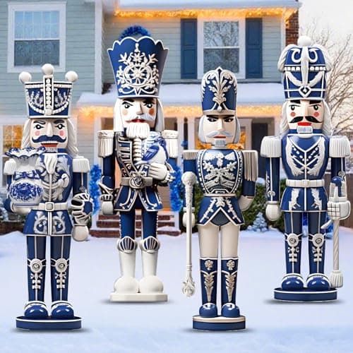 Memorywuu 4 Pcs Large Nutcracker Yard Sign with 16 Stake Christmas Yard Decorations Outdoor Christmas Nutcracker Sign for Xmas Outside Lawn Garden Decor33 x 11 inchesBlue White Style