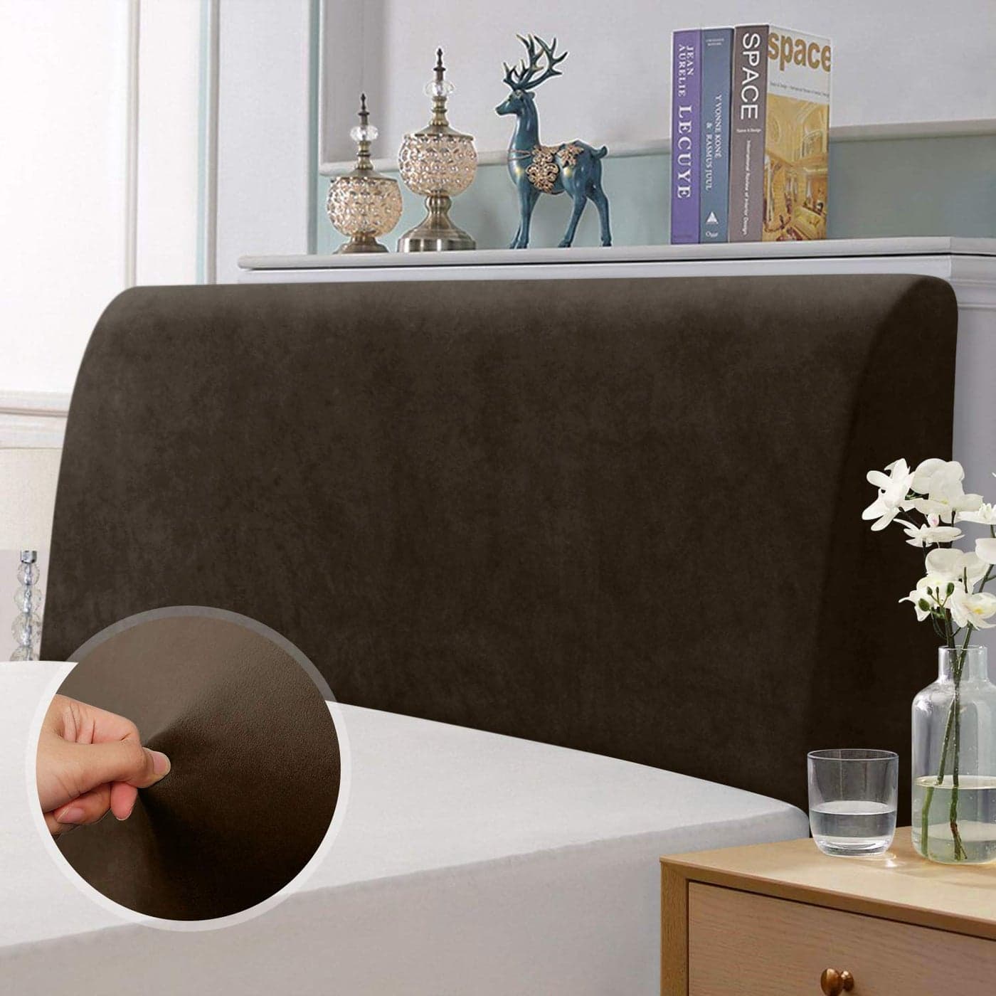 TAOCOCO Bed Headboard Cover Elastic Headboard protection cover allinclusive design solid color elastic protection Brown 150170 cm