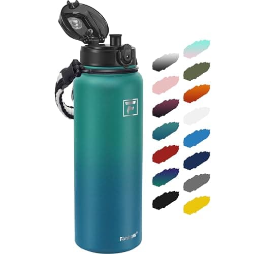 Fanhaw 40 oz Insulated Stainless Steel Water Bottle with Chug Lid, Leakproof & Sweat-Free Extra-Large Metal Bottle for Outdoor, Hiking & Gym (Green Blue)