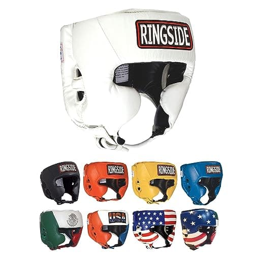 Ringside Competition Boxing Headgear, USA Boxing-Approved Leather Headgear with Cheek Protection, Great for MMA, Muay Thai, Kickboxing, and Training, Ideal for Men and Women, White, Medium