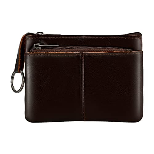 Lidwot Dark Brown Genuine Leather Multi-Functional Wallet - Compact Card Holder, Coin Purse & Key Organizer with 3 Zippers, Built-in Key Ring, Perfect for Travel, Work & Daily Use