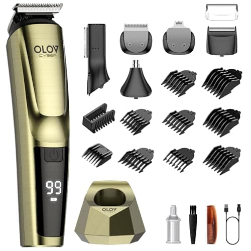 OLOV CYBER Cordless Beard Trimmer for Men, 17-in-1 Mens Grooming Kit, Electric Razor Shaver for Face Mustache Body & Nose Hair, with USB Charging Dock, IPX7 Waterproof, Gift for Dad Husband & Him