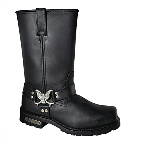 RIDETECS 13 Eagle Emblem Harness Knee High Riding Boots for Men Heavy Duty Side Zipper Breathable Motorcycle Shoes