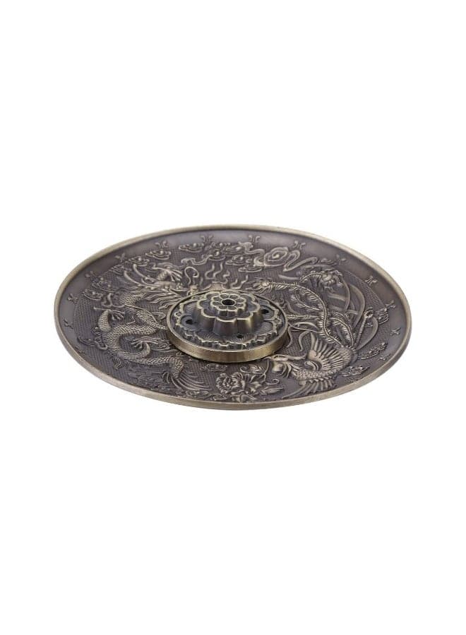 Zinc Alloy Incense Stick Burner Holder Chinese Dragon Pattern Censer Plate Buddhism Censer Incense Plate for Bedroom, Temple, Office Bronze