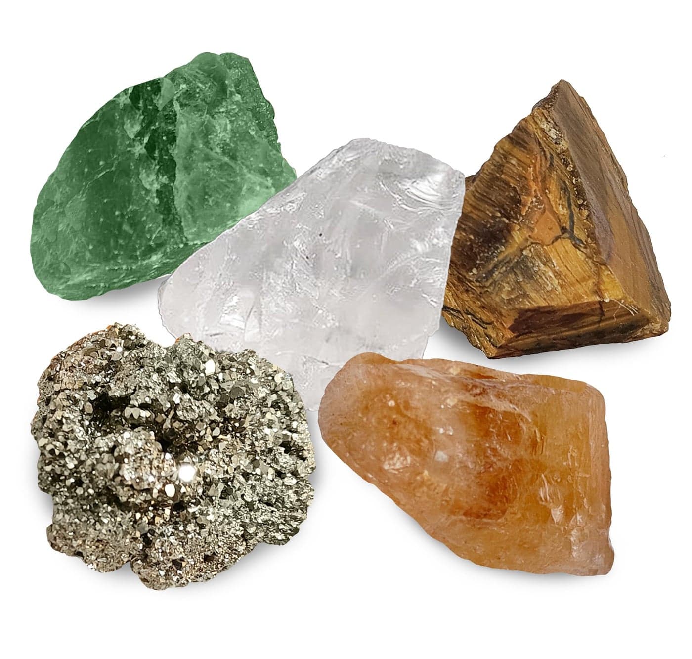 Money Magnet Raw Crystals - Original Certified Pyrite Stone, Citrine, Green Aventurine Stone, Tiger Eye, Clear Quartz Money Attraction Stone Crystals for Fame, Money, Financial Abundance, & Success