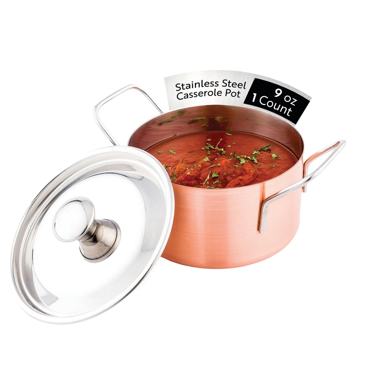 Met Lux 9 oz Copper Stainless Steel Small Individual Casserole Pot with Lid 5 34 x 3 12 x 2 12 1 count box
