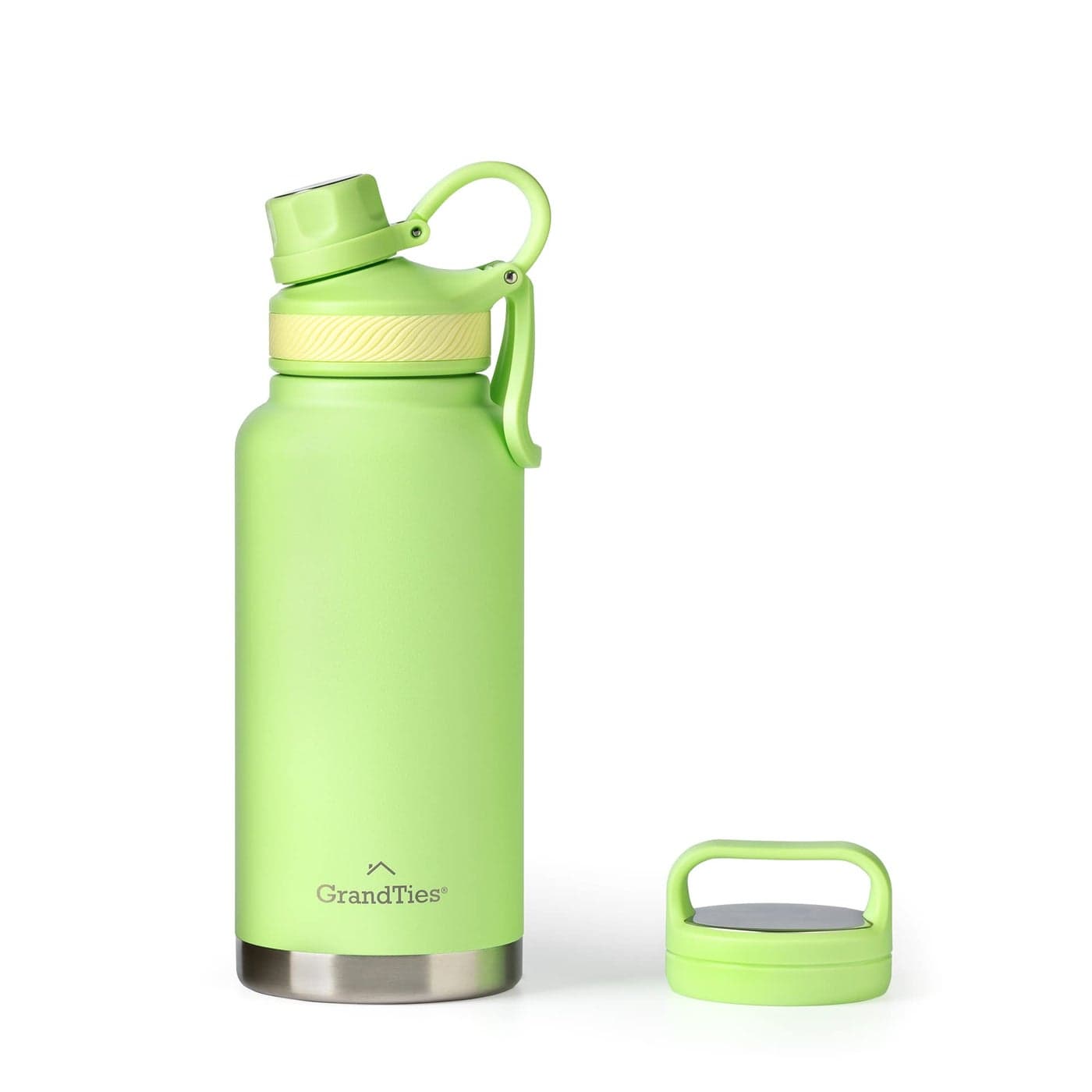 GRANDTIES 2 Lids Sports Stainless Steel Water Bottles Wide Mouth Vacuum Insulated Reusable Leak Proof BPAFree Travel Metal Canteen Thermos Bottles for Men Women Gym Fresh Mint 32 oz