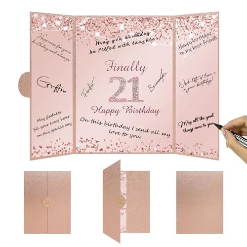 Vlipoeasn 21st Birthday Guest Book Alternative, Rose Gold 21st Birthday Party Decorations for Women, Creative Diamond 21st Birthday Signature Book, Cheers to 21 Year Old Birthday Party Supplies