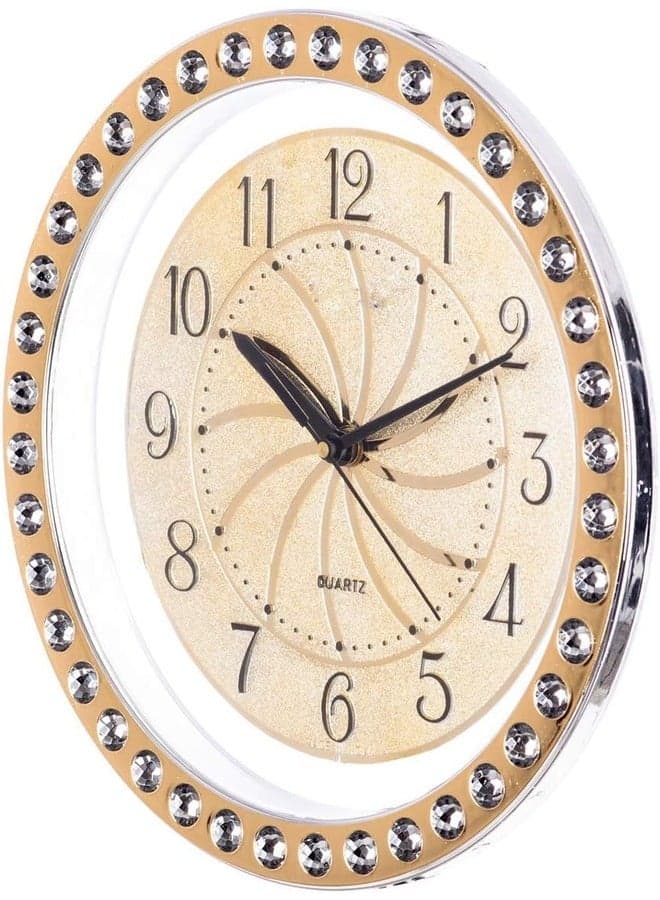 CHRONIKLE Designer Round Home Decor Golden Color Diamond Style Plastic Analog Wall Clock