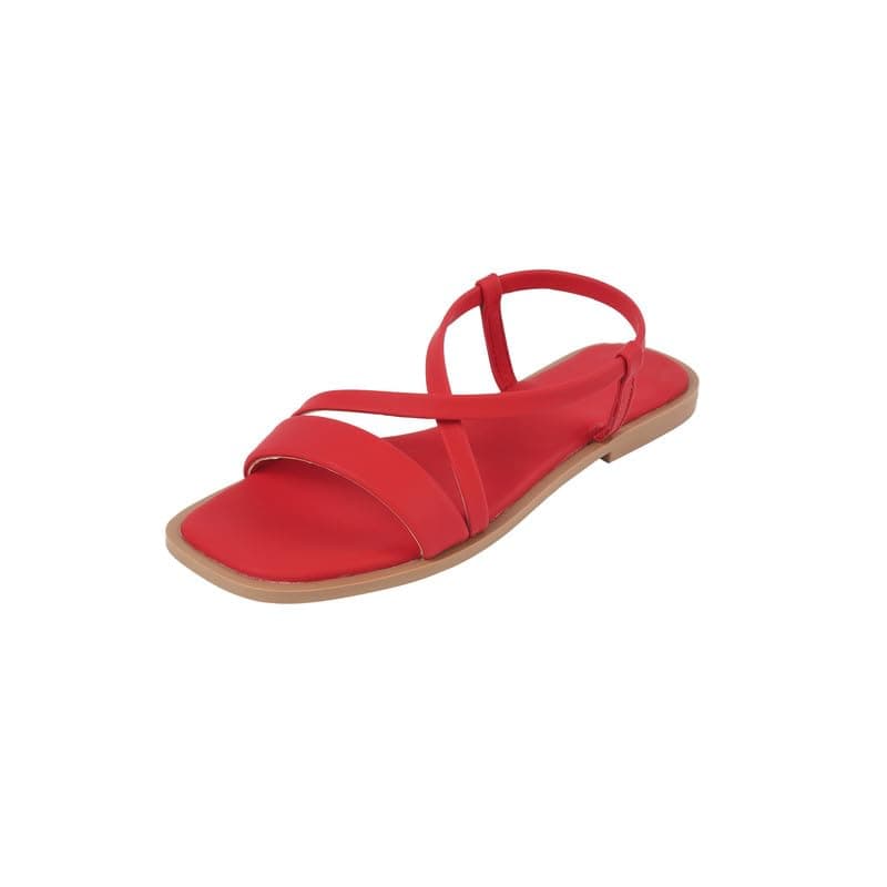 Mochi Women Red Synthetic Minimal Slingback Strappy Flat Sandals UK/5 EU/38 (33-1234)