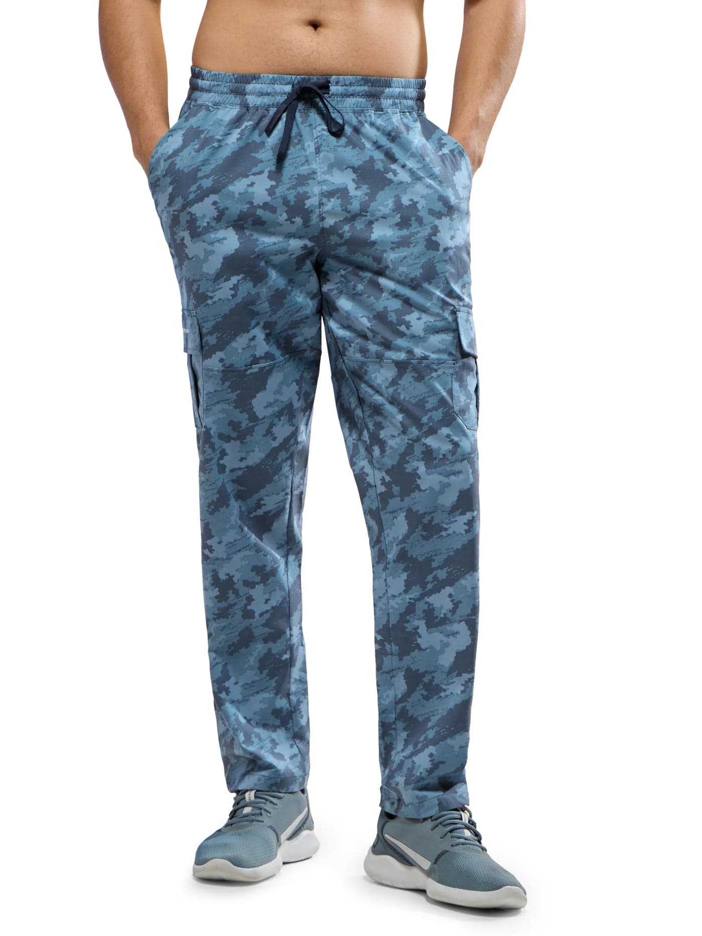 TECHNOSPORT Men Straight Fit Printed Sports Cargo Trackpants with Ts Lytra - (MPP839BEB_Blue Boscage_M)