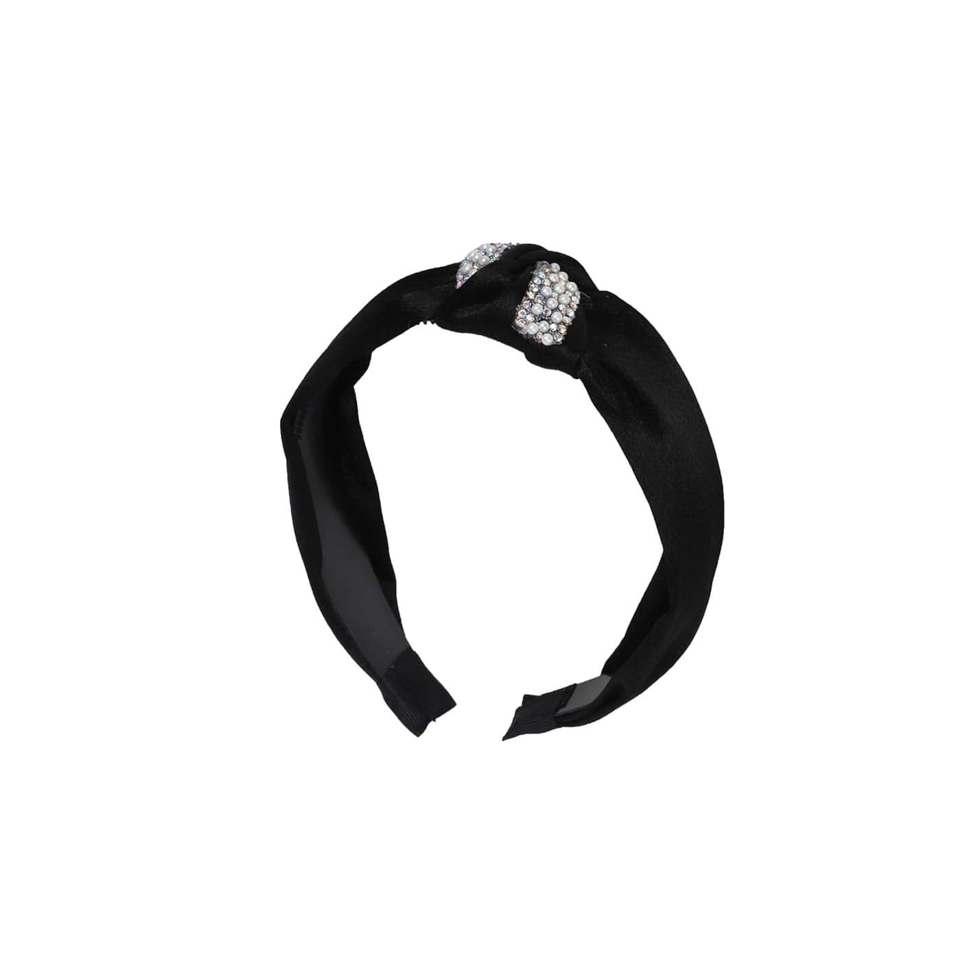 Motique Accessories Satin Turban Knot Headband with Silver Gems for Women and Girls (Black Gems)