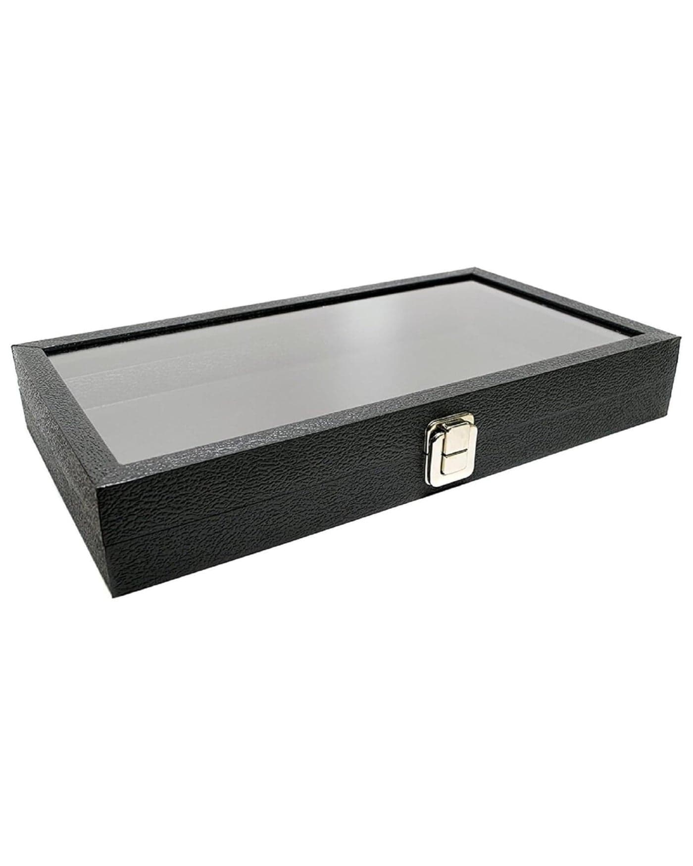 Novel Box Jewelry Display Case Black Leatherette 1475x825x21 Large Glass Jewelry Box with Lid Display Cases for Collectibles Rock Collection Box with Metal Clasp Gem Display Case