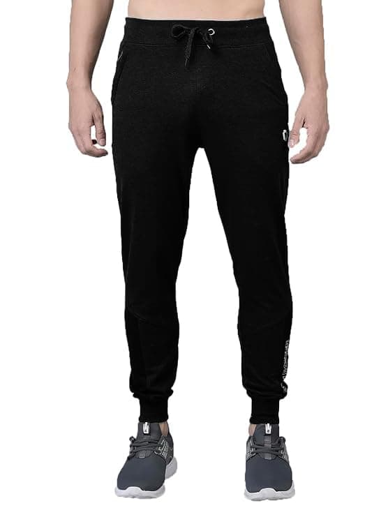 Dollar Mens Solid Cut and Sew Panelled Jogger with Cross Pocket and One Side Zipper Black