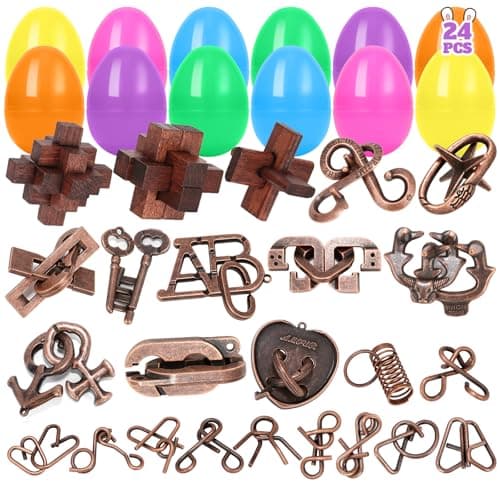 24 Pack Prefilled Easter Eggs with Brain Teaser Puzzles Toys Easters Basket Stuffers for Kids Teens Adults Easters Egg Filled for Kids Boys Girls Easter Eggs Hunt Game Classroom Prize Supplies