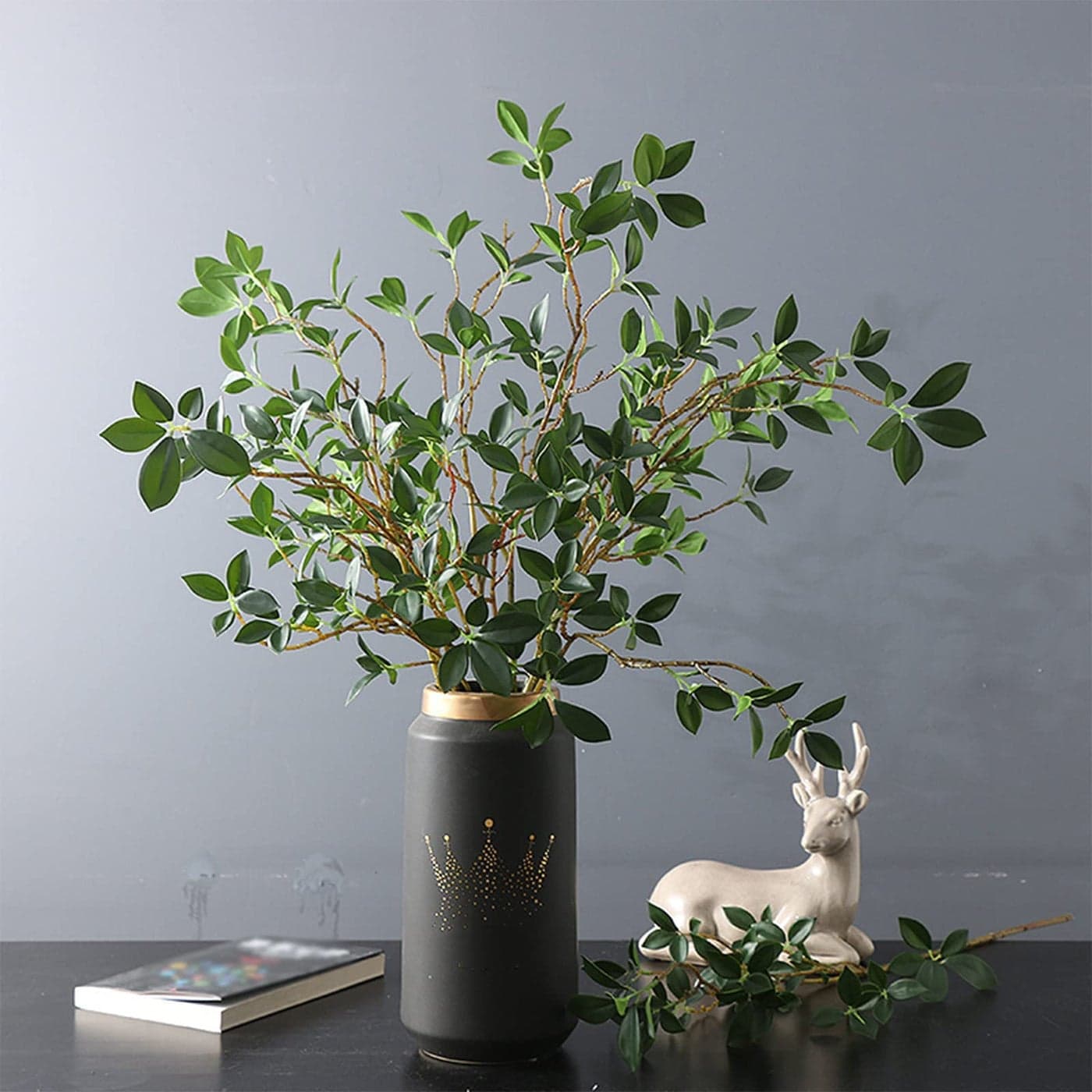 DULRLLY 3 Pcs Artificial Ficus Branches Leaf Spray Faux Greenery Long Stems 287 Inch Tall Ficus Twig Fake Plastic Plant for Floral Arrangements Home Office Decor Vase Filler