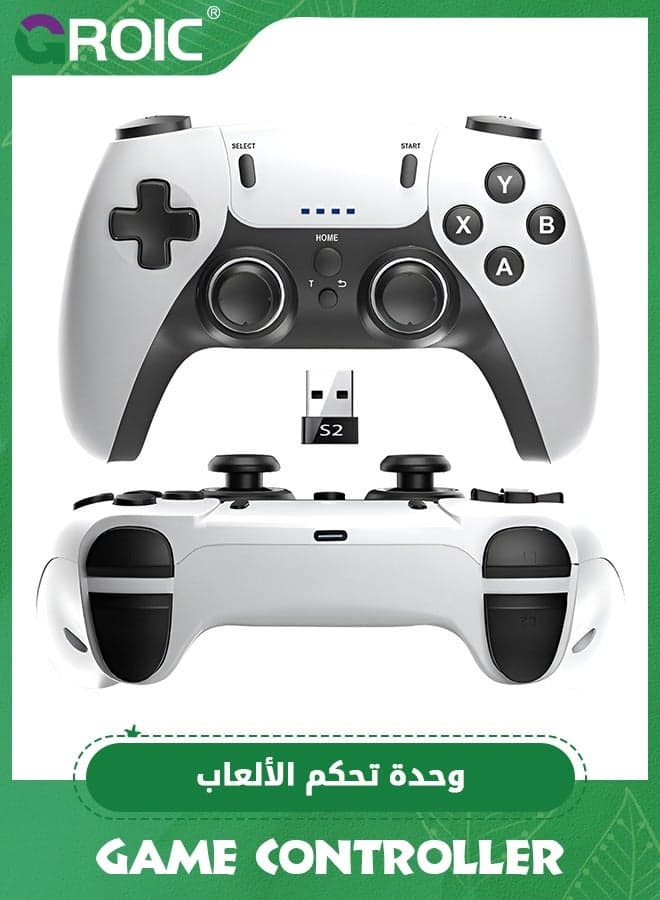 Wireless Controller for PS4/ Slim/Pro. Wireless Remote Gamepad Compatible with PC/PS4. Built-in 400mAh Battery with Double Shock/3.5 mm jack/6-axis Sensor/Back Buttons (white black)