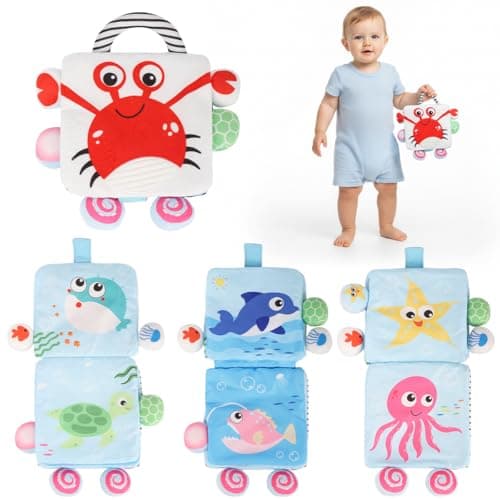 SNOWIE SOFT® Crab Cloth Books for Babies 0 to 3 Years with Handle, Interactive 3D Cartoon Toys for 1 Year Boy, Early Education Activity & Portable Play Peekaboo Books for Babies Book for Tummy Time