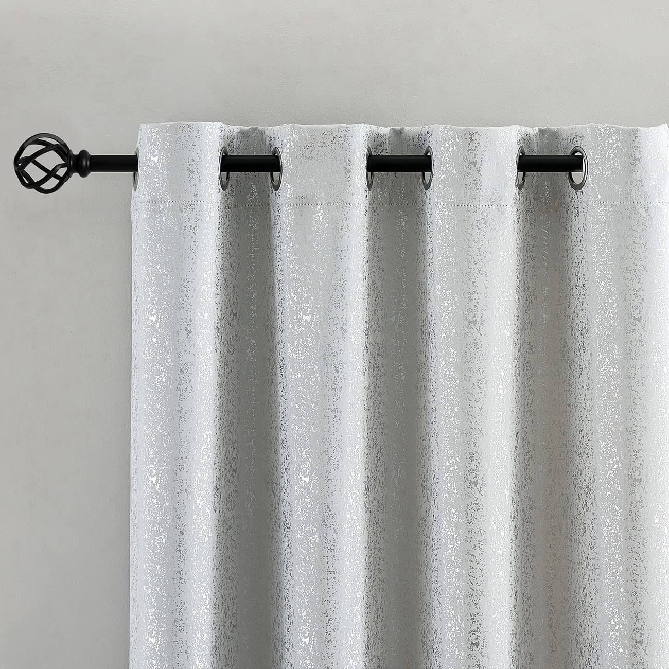 TERLYTEX White Silver Curtains for Living Room Metallic Silver Spots Sparkle Blackout Curtains 84 Inch Long Thermal Insulated Darkening Grommet Shiny Curtains 52 x 84 Inch 2 Panels Greyish White