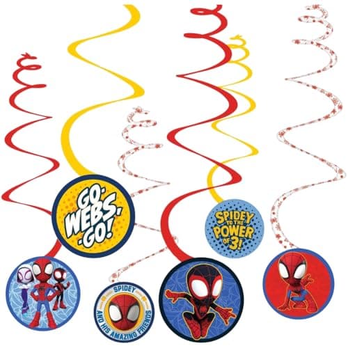 Spiral Decorations 5 12 Pcs Multicolor Cardstock Foil Hanging Decors for Kids Birthday Themed Parties Spidey His Amazing Friends
