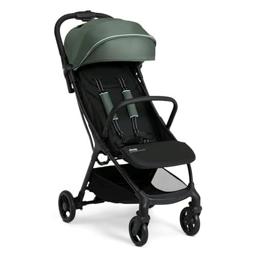 Jeep Altitude Compact Travel Stroller by Delta Children Greenguard Gold, Easy One Hand Fold, Lightweight, Extendable Canopy with Peek-a-Boo Window, Reclining Seat, 4 Wheel Suspension, Olive Green