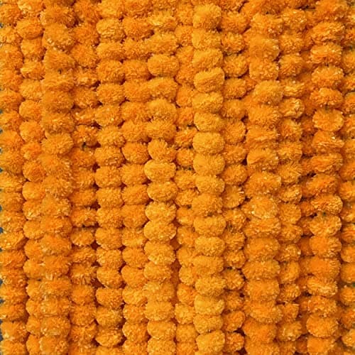Krati Exports 5 PC - 5 feet Marigold Garland |Indian/American Wedding Party Mantle Decoration, Faux Garlands Wedding Garland, Diwali Decoration, Spring Bush Floral! (Orange)