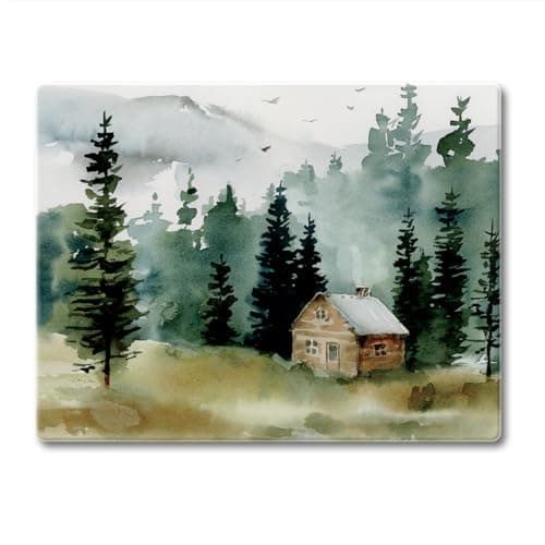 CounterArt Cabin in the Woods 3mm Tempered Glass Cutting Board 10" x 8" Manufactured in the USA Bar Board Cheese Board