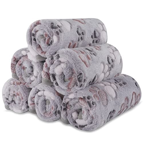 BVAGSS 6 Pack Small Dog Blanket Super Soft Warm Pet Cover Blankets Paw Print Puppy Fleece Flannel Blanket for Small Medium Dogs and Cats MW003