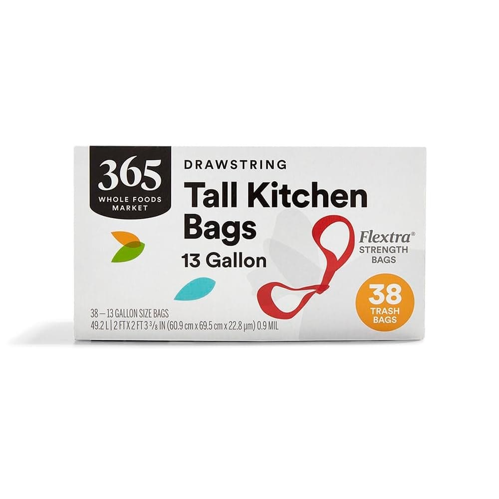 365 by Whole Foods Market Flextra Strength Drawstring Tall Kitchen Trash Bags 13 Gallon 38 Count
