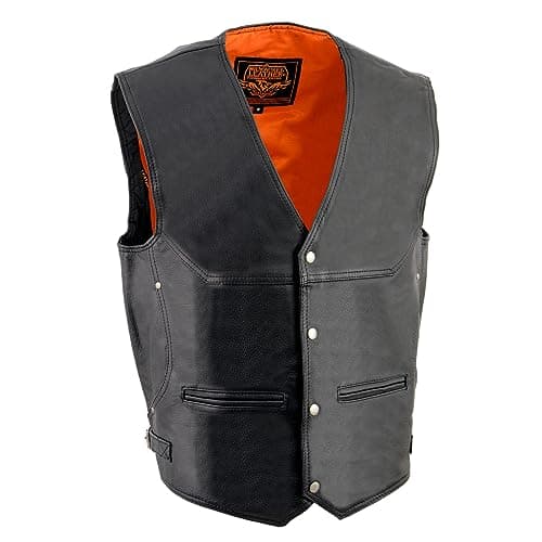 Milwaukee Leather ML1927 Mens Black Premium Leather Side Buckle Motorcycle Rider Vest wEagle Nickel Snaps Closure Medium