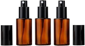 ASTRQLE 3 Pcs 30ml 1oz Glass Travel Spray Bottle Mini Fine Mist Spray Bottles Refillable Cosmetic Liquid Container Travel Perfume BottleAmber