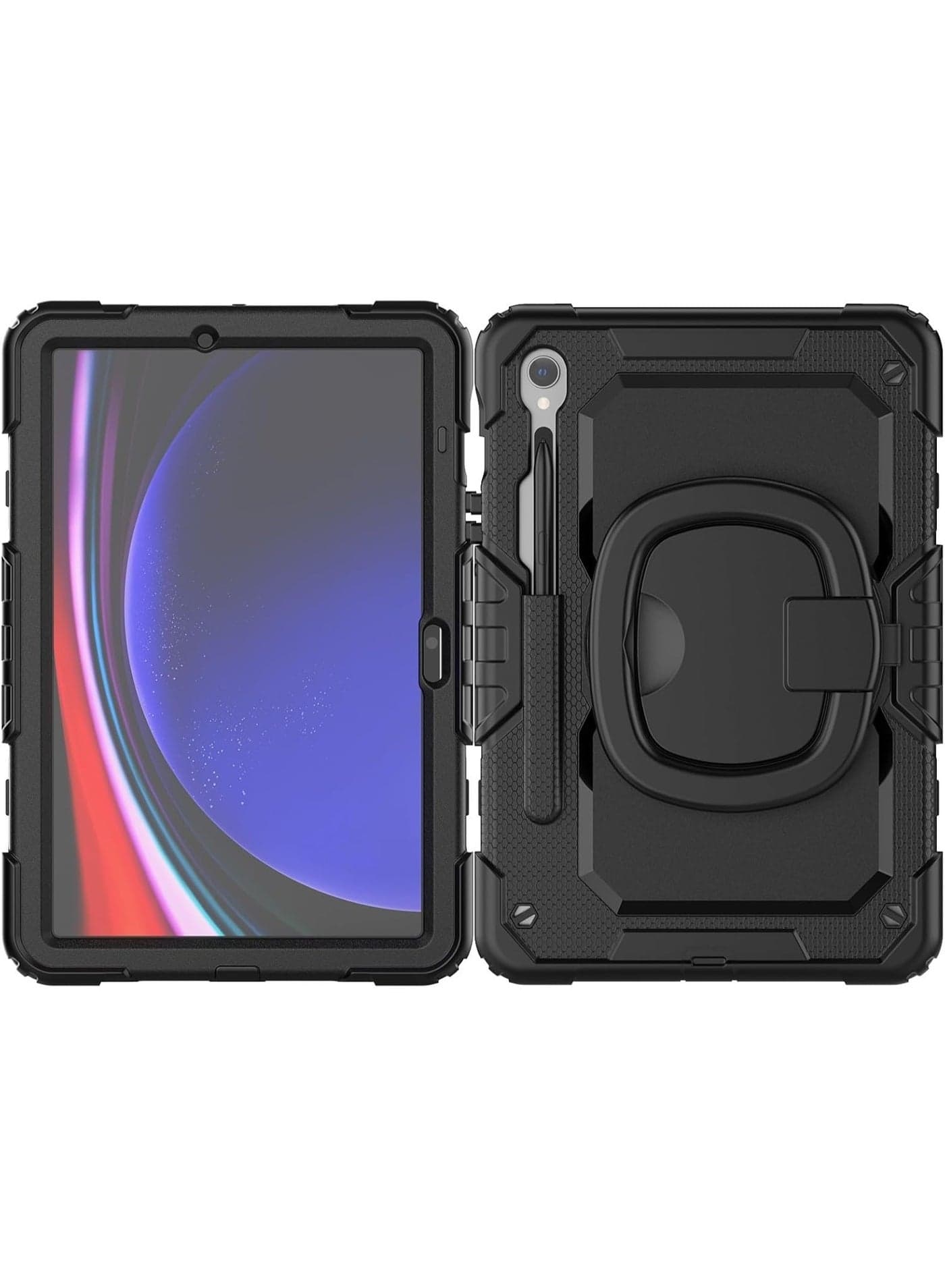 Kids Case for Samsung Galaxy Tab S10 FE,S10 LITE, 10.9 inch 2025, 360° Rotatable Stand Folding Handle Grip Heavy Duty Full-Body Shockproof Silicone Cover with Shoulder Strap (Black)