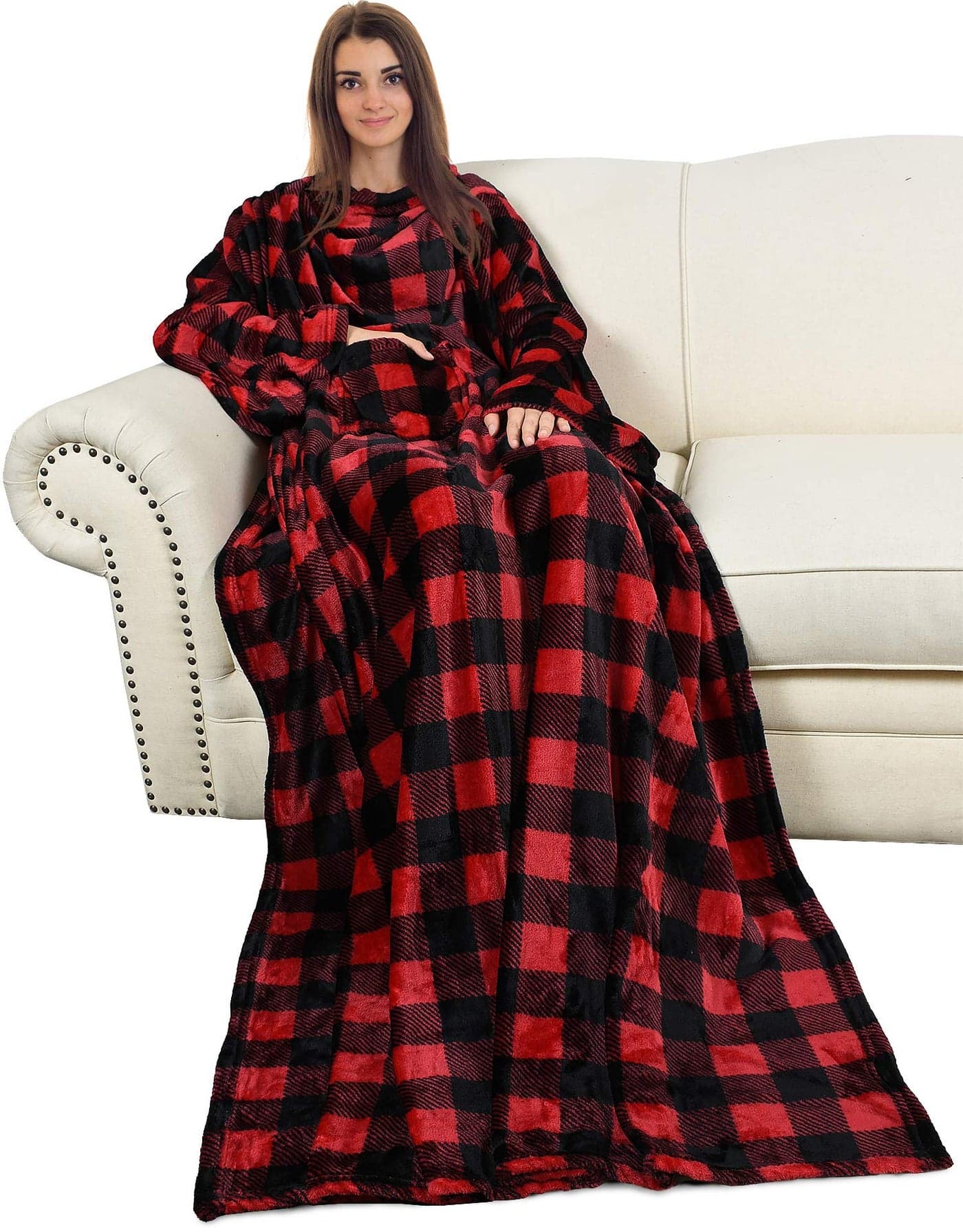 Catalonia Wearable Blanket with Sleeves and Pocket Cozy Soft Fleece Mink Micro Plush Wrap Throws Blanket Robe for Women and Men