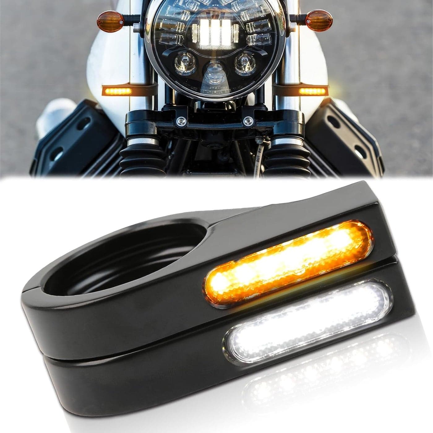 Rich Choices Motorcycle LED Turn Signal Light Indicators - 31-34mm Front Fork Clamp Amber Lamp