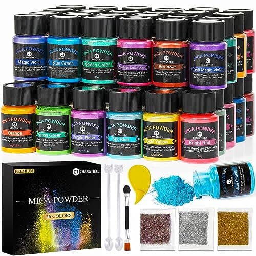 CHANGTIKEJI Mica Powder,36 Colors - 10g/Bottle of Natural Pigment Powder for Epoxy Resin,Soap Making,Candle Making,Lip Gloss,Car Freshies,Dye,Nail Polish,Bath Bombs