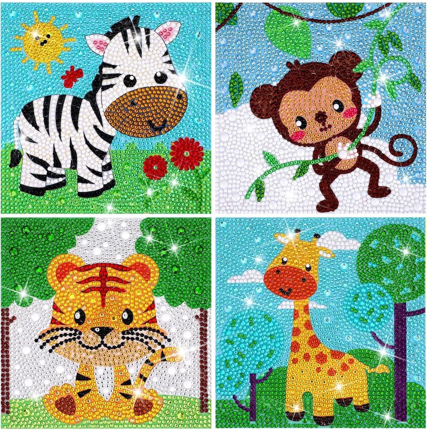 4 Pcs 5D Diamond Painting Kit for Kids, Full Drill Painting by Number Kits for Beginners DIY Diamond Rhinestone Art Craft Set for Decor Gift
